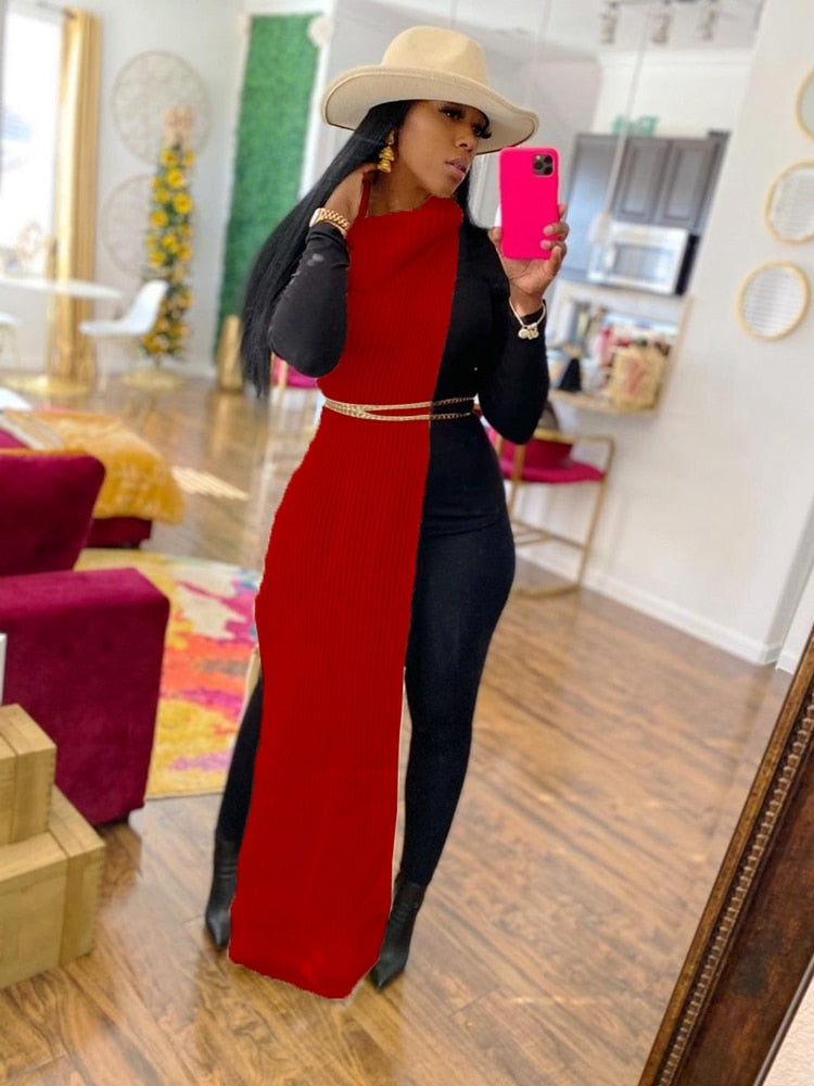 HAOYUAN Sexy Knitted Side Split Sweater Dress Sleeveless Spring Clothes for Women Y2k Outfits Birthday Party Long Maxi Dresses