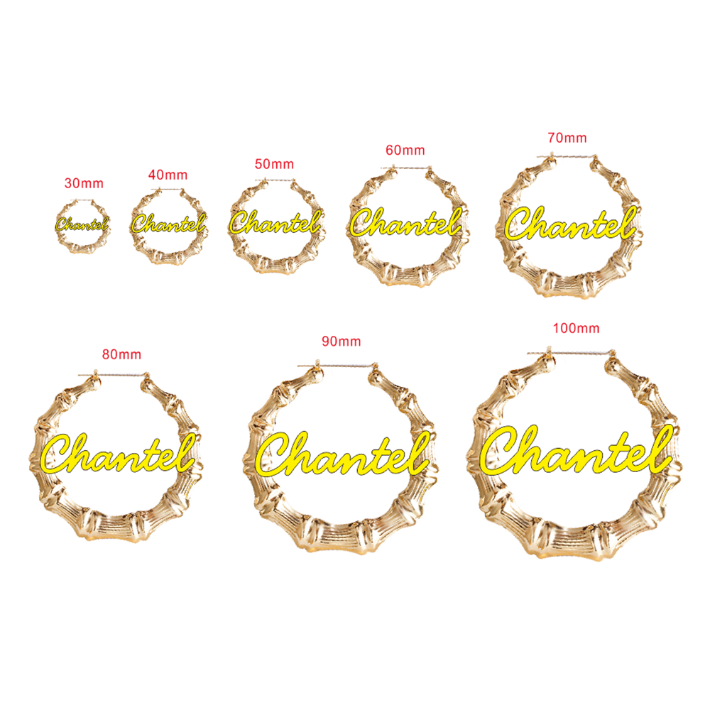 45mm-90mm Custom Bamboo Hoop Earrings Customize Name Earrings Bamboo Style Personality Earrings With Statement Words Hiphop Sexy