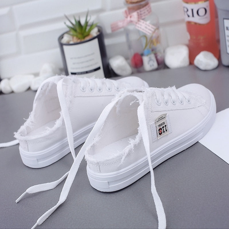 New 2019 Spring Summer Women Canvas Shoes flat sneakers women casual shoes low upper lace up white shoes