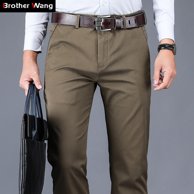 4 Colors 98% Cotton Casual Pants Men 2022 New Classic Style Straight Loose High Waist Elastic Trousers Male Brand Clothes