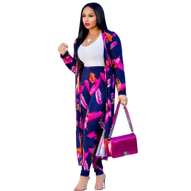 Women print long sleeve cardigan pants summer two piece set long cardigan pants 2 piece set summer women&#39;s suits loose sexy