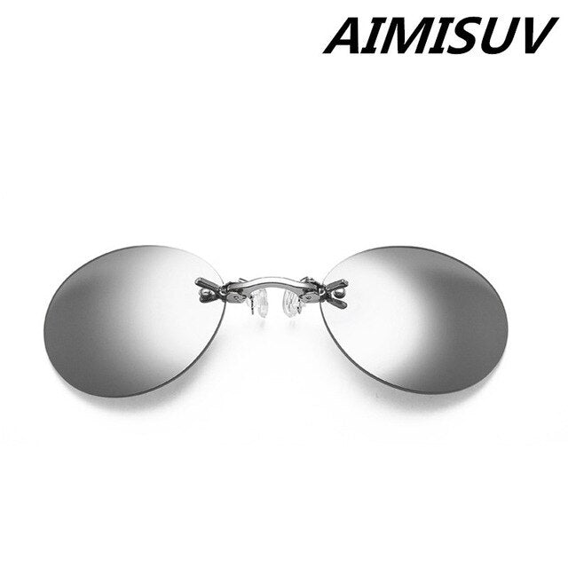 AIMISUV Round Rimless Sunglasses Men Matrix Morpheus Men's Classic Clamp Nose Glasses  Mini Frameless Brand Design Glasses UV400