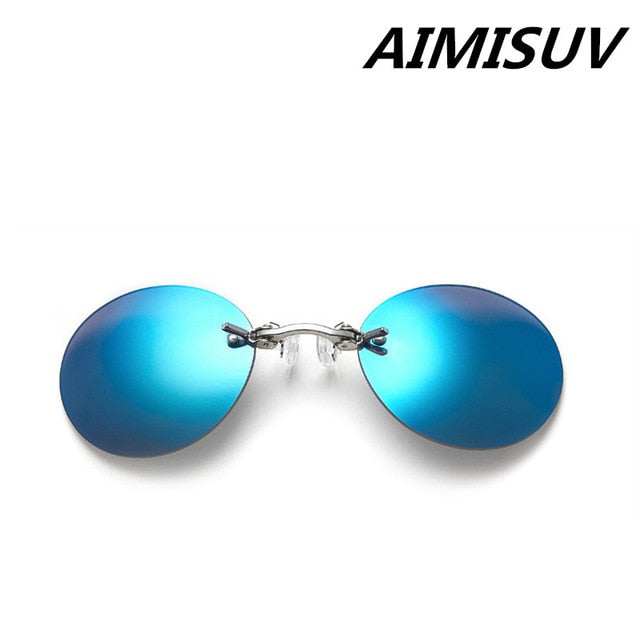 AIMISUV Round Rimless Sunglasses Men Matrix Morpheus Men's Classic Clamp Nose Glasses  Mini Frameless Brand Design Glasses UV400