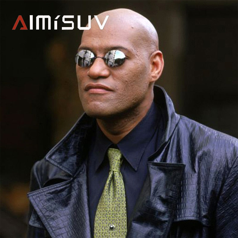 AIMISUV Round Rimless Sunglasses Men Matrix Morpheus Men's Classic Clamp Nose Glasses  Mini Frameless Brand Design Glasses UV400