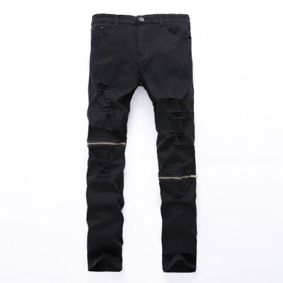 White Ripped Jeans Men With Holes Super Skinny Famous Designer Brand Slim Fit Destroyed Jeans Pencil pants Slim zipper Jeans