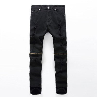 White Ripped Jeans Men With Holes Super Skinny Famous Designer Brand Slim Fit Destroyed Jeans Pencil pants Slim zipper Jeans