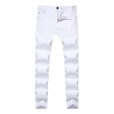 White Ripped Jeans Men With Holes Super Skinny Famous Designer Brand Slim Fit Destroyed Jeans Pencil pants Slim zipper Jeans