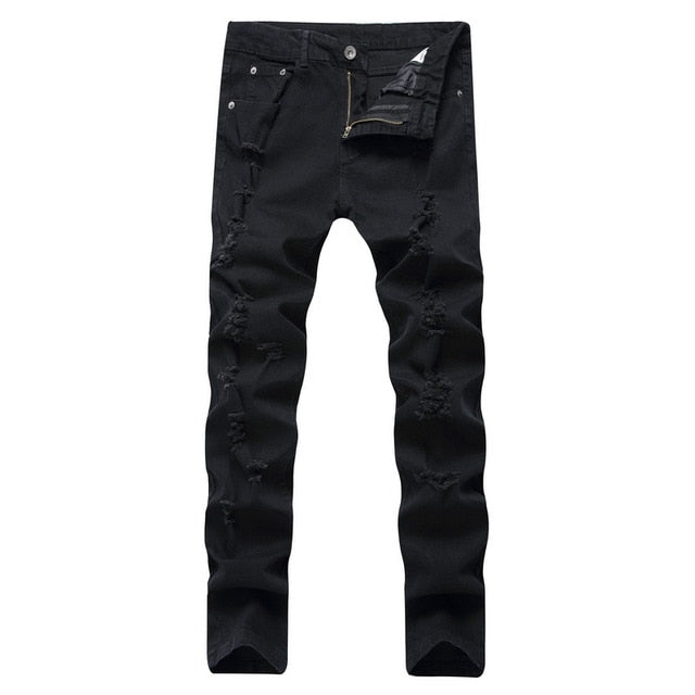 White Ripped Jeans Men With Holes Super Skinny Famous Designer Brand Slim Fit Destroyed Jeans Pencil pants Slim zipper Jeans