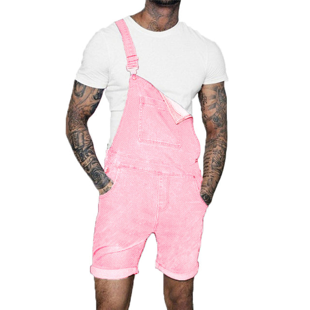 Pink Denim Overall Shorts for Men 2020 Fashion Hip Hop Streetwear Mens Jeans Overall Shorts Plus Size Short Jean Jumpsuits