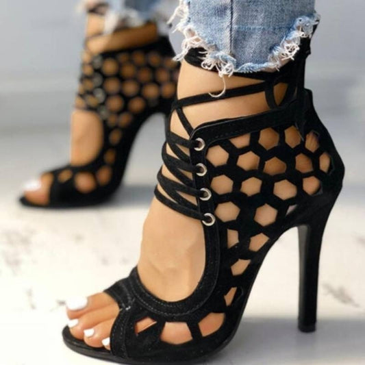 Women Summer High Heels Sandals Peep Toe Hollow-out Stilettos Gladiator Shoes Cut Out Fashion Casual Sexy Party Plus Size Pumps