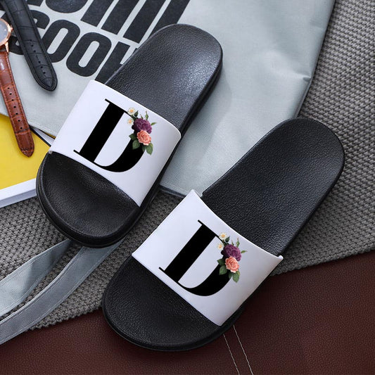 Letters Printed Women Slippers Cartoon Slippers Summer Sandals Non-Slip Flat Beach Shoes Girls Bathroom Flip Flop Indoor Slipper