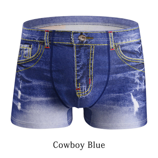 New Fashion Brand Men Denim Underwear 3D Sexy Boxers Jeans Shorts Classic Print Boxers Mens Cowboy U convex pouch Underpants