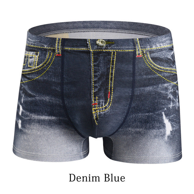 New Fashion Brand Men Denim Underwear 3D Sexy Boxers Jeans Shorts Classic Print Boxers Mens Cowboy U convex pouch Underpants