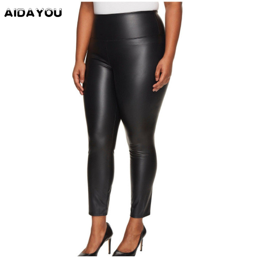 Plus Size Leggings for Women Big Size 5XL 6XL 7XL Black  Girls Spandex Clothing Faux Leather PU Leggings ouc088