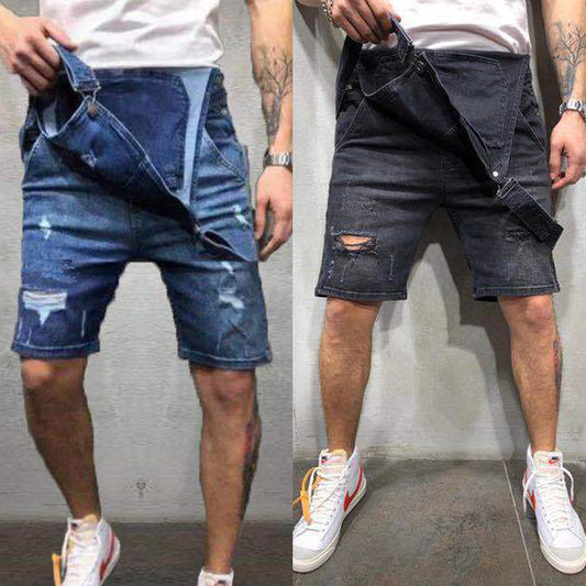 Men&#39;s Overalls Baggy Jeans Shorts Jumpsuits Men Shorts Summer Clothing Street Distressed Denim Bib Overalls Man Pants