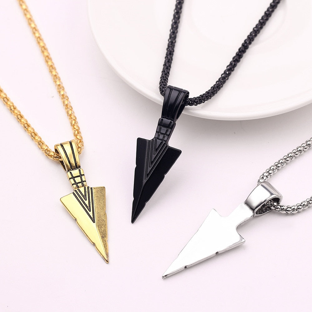 2021 Men&#39;s Fashion Jewelry Black Gold Silver color Arrow Head Pendant Long Chain Necklaces mens necklaces  Arrow