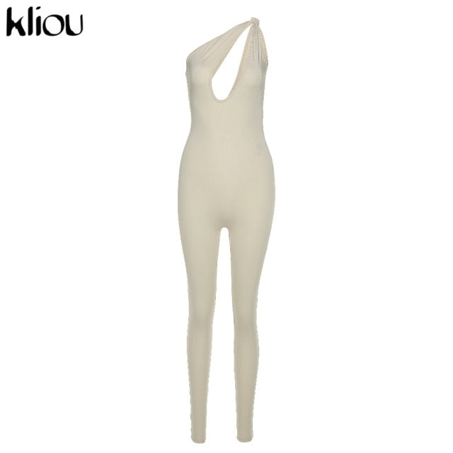 Kliou One Shoulder Sexy Cut Out Rompers Womens Jumpsuit 2021 Streetwear Solid Backless Active Wear Skinny Slim Jumpsuits Summer