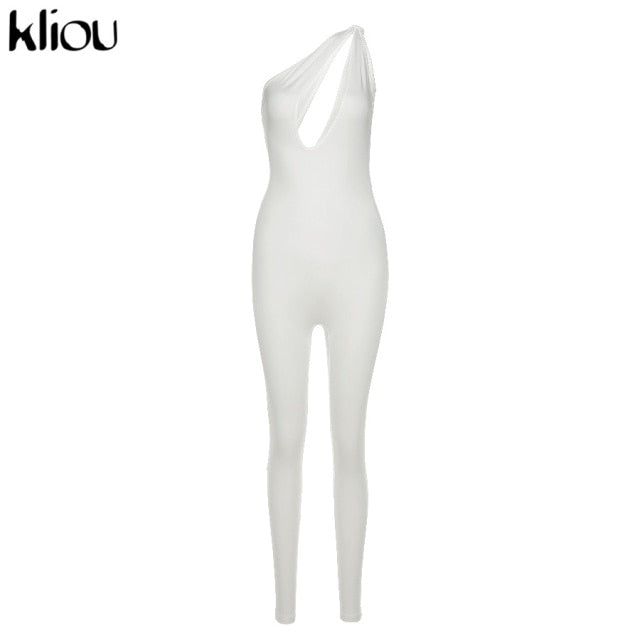 Kliou One Shoulder Sexy Cut Out Rompers Womens Jumpsuit 2021 Streetwear Solid Backless Active Wear Skinny Slim Jumpsuits Summer