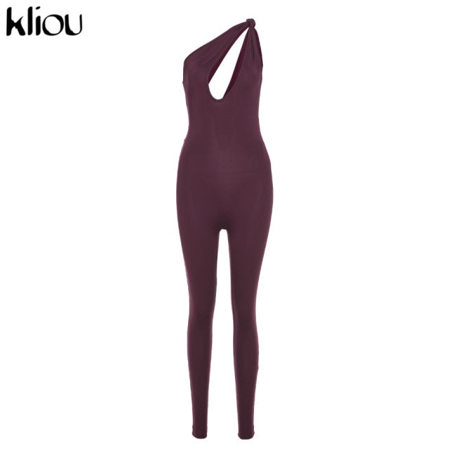 Kliou One Shoulder Sexy Cut Out Rompers Womens Jumpsuit 2021 Streetwear Solid Backless Active Wear Skinny Slim Jumpsuits Summer