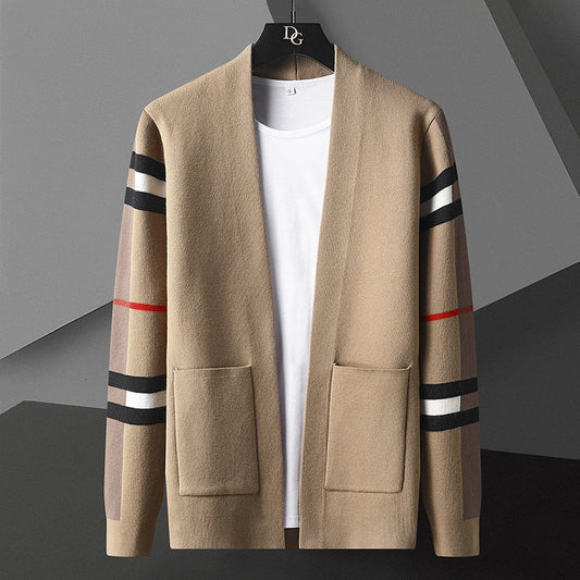 England Style Pocket Men Cardigan Fashion Brand Autumn Winter Designer Cardigan Plus Size Spliced Color Cardigan Knit Jacket