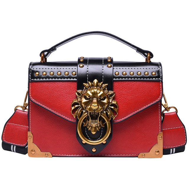 Female Fashion Handbags Luxury Girls Crossbody Bags Tote Woman Metal Lion Head Brand Shoulder Purse Mini Square Messenger Bag