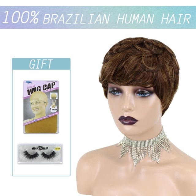 Short Pixie Cut Straight Hair Wig Peruvian Human Hair Wigs For Black Women 150% Glueless Machine Made Wig Free Shipping