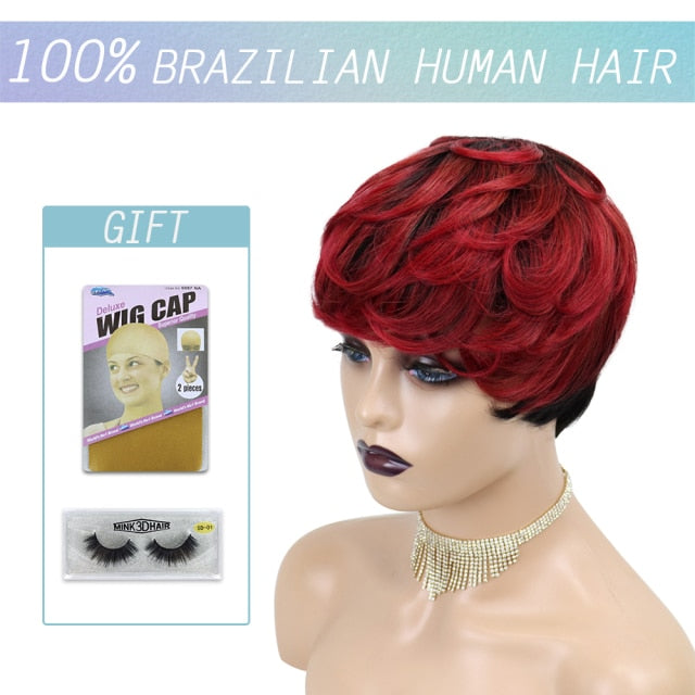 Short Pixie Cut Straight Hair Wig Peruvian Human Hair Wigs For Black Women 150% Glueless Machine Made Wig Free Shipping