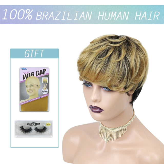 Short Pixie Cut Straight Hair Wig Peruvian Human Hair Wigs For Black Women 150% Glueless Machine Made Wig Free Shipping