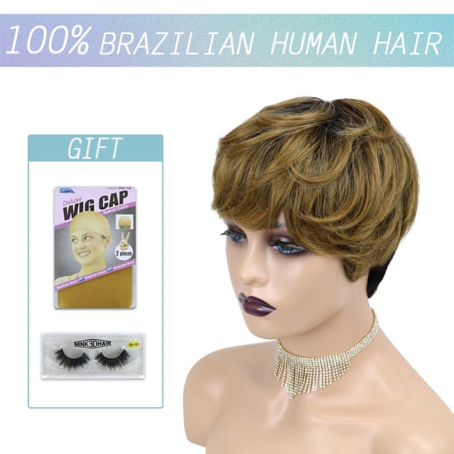 Short Pixie Cut Straight Hair Wig Peruvian Human Hair Wigs For Black Women 150% Glueless Machine Made Wig Free Shipping