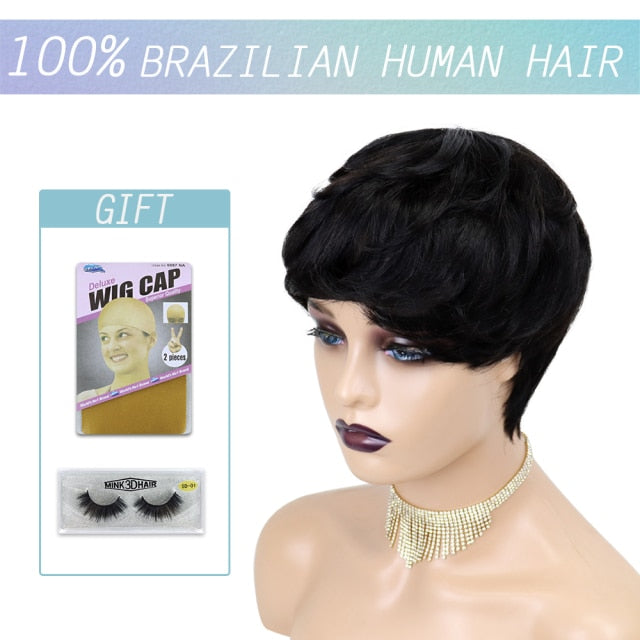 Short Pixie Cut Straight Hair Wig Peruvian Human Hair Wigs For Black Women 150% Glueless Machine Made Wig Free Shipping