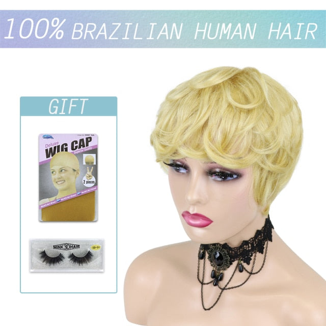 Short Pixie Cut Straight Hair Wig Peruvian Human Hair Wigs For Black Women 150% Glueless Machine Made Wig Free Shipping