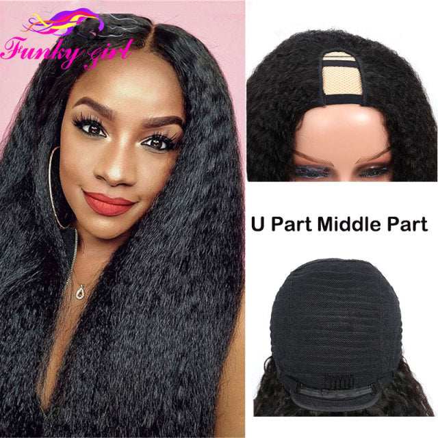 FG Brazilain Kinky Straight Human Hair Wigs Yaki Straight U Part Wig Remy Hair Full Machine Wigs For Black Weman 150% Density