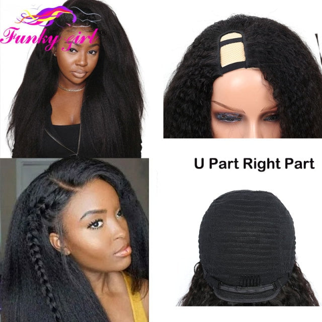 FG Brazilain Kinky Straight Human Hair Wigs Yaki Straight U Part Wig Remy Hair Full Machine Wigs For Black Weman 150% Density