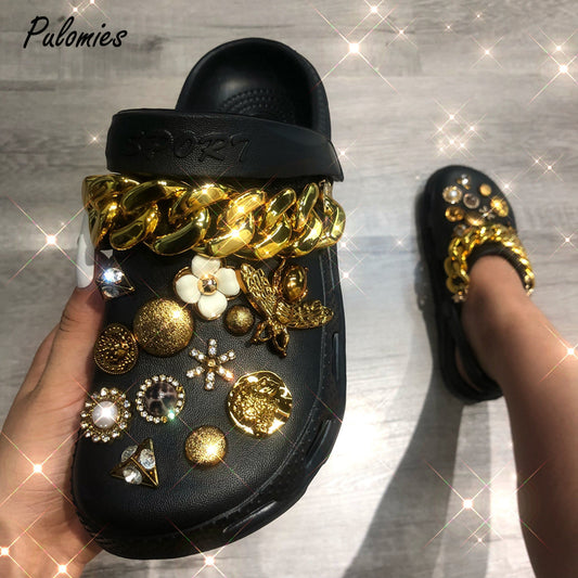 Summer Women Slippers Shoes With Charms Jewelry Garden Shoes Wedges Platform Sandals Antiskid Female Clogs Flip Flops For Woman