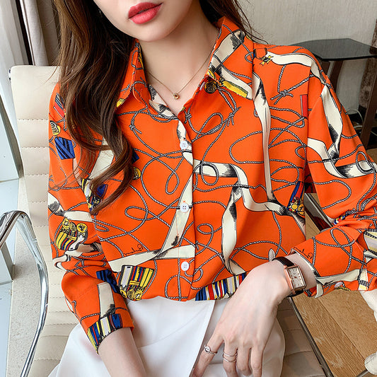 Women&#39;s Shirt Korean Fashion Elegant Blouses 2021 Luxury Long Sleeve Tunics Clothing Loose Casual Tops Button Up Collared Shirts