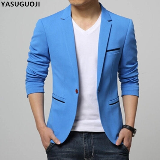 YASUGUOI New 2021 Fashion Slim Fit Single Breasted Solid Color Blazer Men Casual Men's 5XL Clothing Englad Style Suit Jacket Men