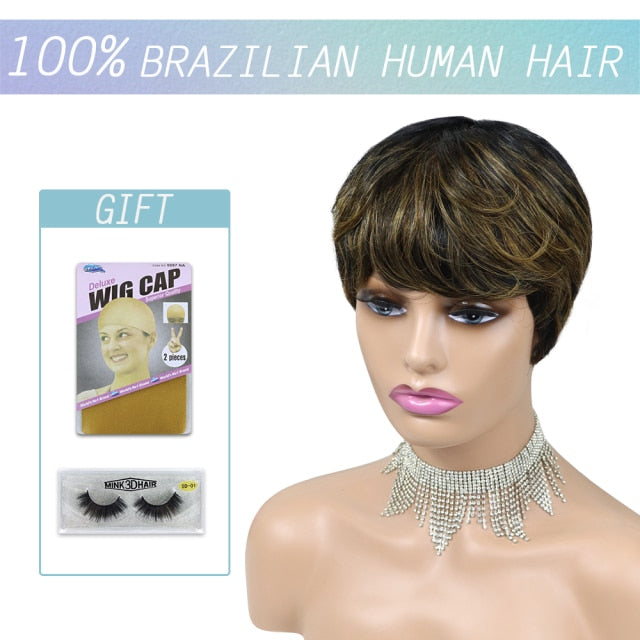 Short Pixie Cut Straight Hair Wig Peruvian Human Hair Wigs For Black Women 150% Glueless Machine Made Wig Free Shipping