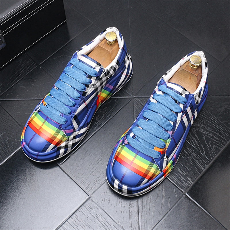 Plaid Leather Luxury Designer Men Shoes Sneakers Hip Hop Height Increasing Platform Casual Flats Zapatillas Hombre