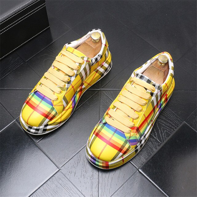 Plaid Leather Luxury Designer Men Shoes Sneakers Hip Hop Height Increasing Platform Casual Flats Zapatillas Hombre