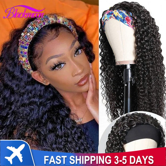 Brazilian Curly Hair Headband Wig Glueless Remy Human Hair Wigs for Black Women Cheap Full Machine Made Wig Deep Curly Hair