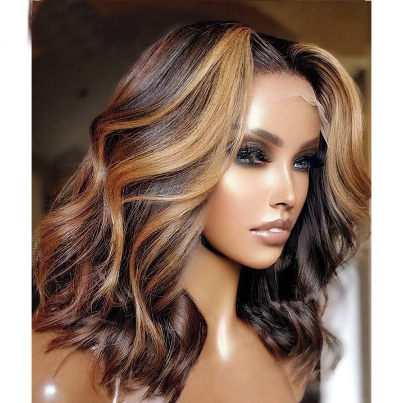 Short Body Wave Honey Blond Ombre Highlight 13x6 Deep Lace Front Human Hair Wigs Remy Brazilian PrePlucked Lace Frontal Wigs