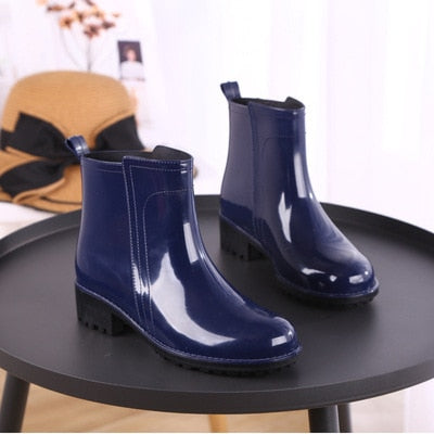 Women Rain Boots Waterproof Rubber Sole Low Heel Winter Shoe Female Middle Tube Fashion  New Brand Design Ankle Boot yyuj7