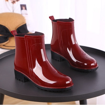 Women Rain Boots Waterproof Rubber Sole Low Heel Winter Shoe Female Middle Tube Fashion  New Brand Design Ankle Boot yyuj7