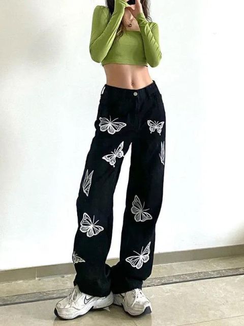 Cool Women Loose Vintage Pants Girl Fashion Harajuku Baggy Jeans Casual Funny Clothing Ins Gothic Trousers Summer Straight Jeans