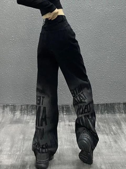 Cool Women Loose Vintage Pants Girl Fashion Harajuku Baggy Jeans Casual Funny Clothing Ins Gothic Trousers Summer Straight Jeans