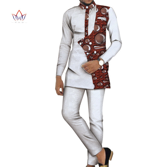 Bazin Riche Men 2 Pieces Pants Sets African Design Clothing African Men Clothes Casual Men Top Shirts and Pants Sets WYN981