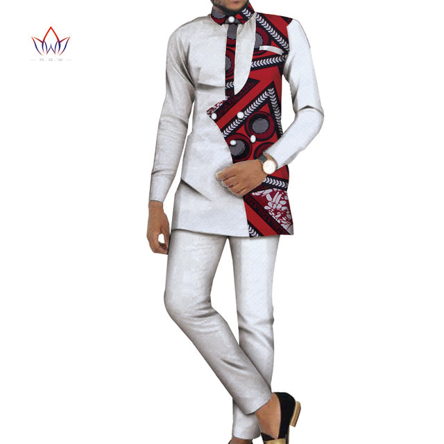 Bazin Riche Men 2 Pieces Pants Sets African Design Clothing African Men Clothes Casual Men Top Shirts and Pants Sets WYN981