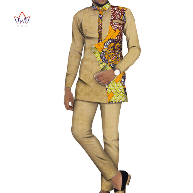 Bazin Riche Men 2 Pieces Pants Sets African Design Clothing African Men Clothes Casual Men Top Shirts and Pants Sets WYN981