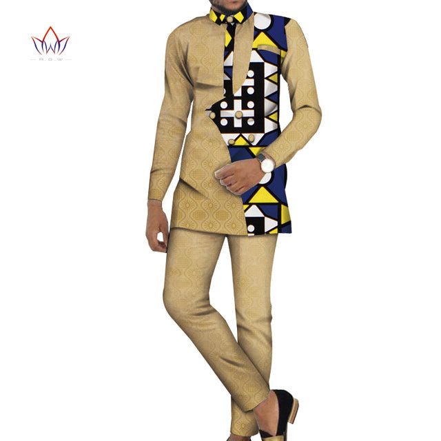 Bazin Riche Men 2 Pieces Pants Sets African Design Clothing African Men Clothes Casual Men Top Shirts and Pants Sets WYN981