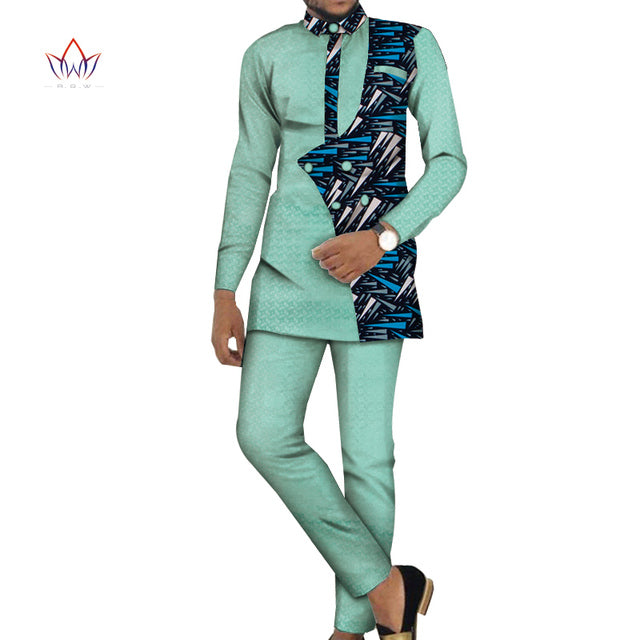 Bazin Riche Men 2 Pieces Pants Sets African Design Clothing African Men Clothes Casual Men Top Shirts and Pants Sets WYN981